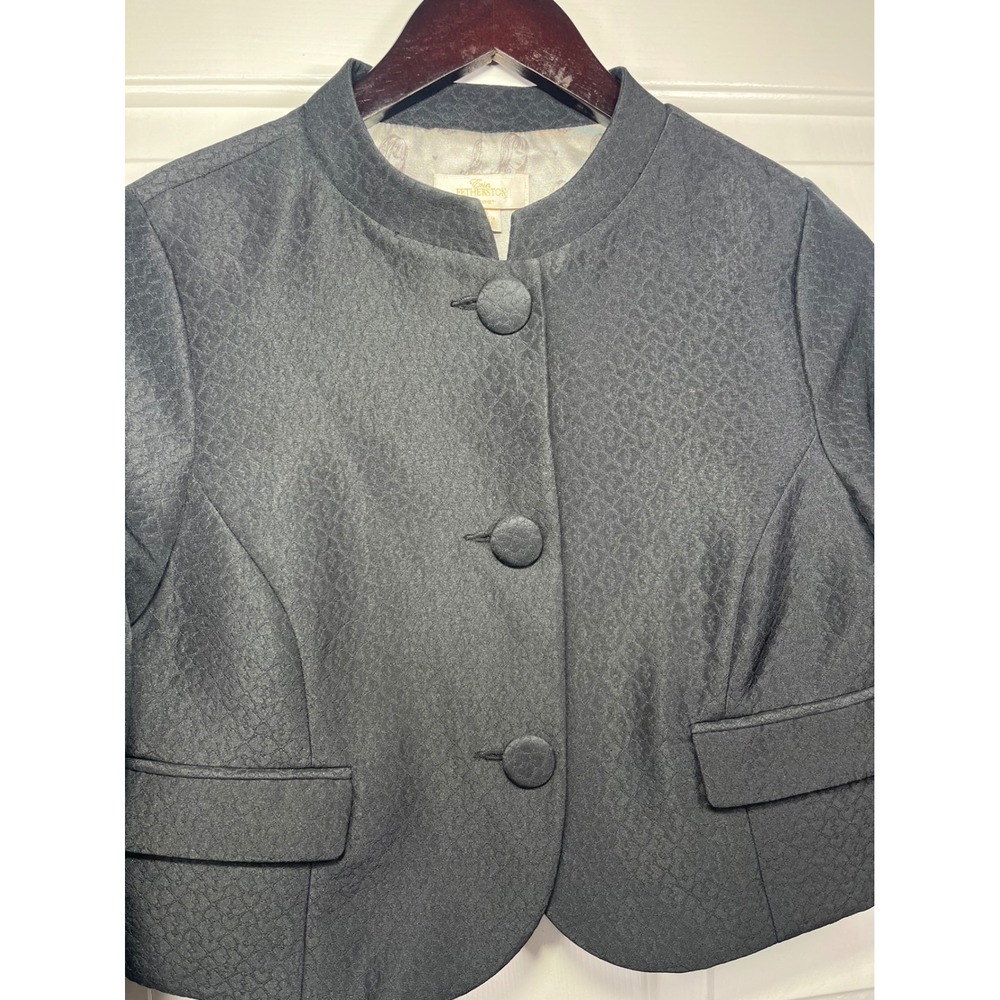 Erin Fetherston Jacket Women Small Black Textured Jacquard Cropped Puff Sleeve - Picture 6 of 12